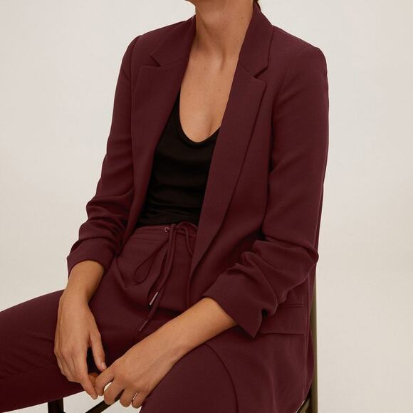 Mango Burgundy Wine Single Button Oversized Blazer Jacket Shoulder Pads Size XS - Picture 1 of 6
